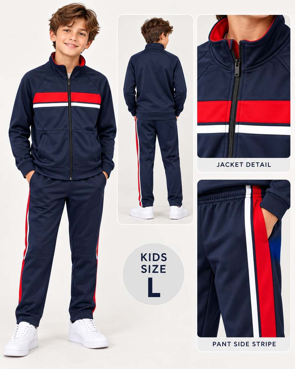 Athletic Works Boys Tricot Tracksuit Size L Navy Blue Red White